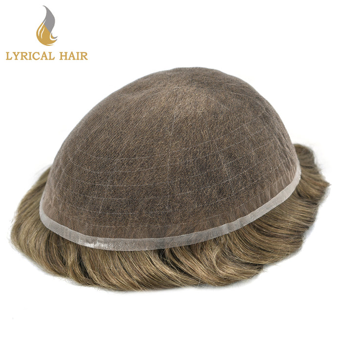 LYRICAL HAIR US STOCK Full French Lace Toupee for Men Hair System Bleached Knots Natural Hairline Mens Hair Piece|Blond