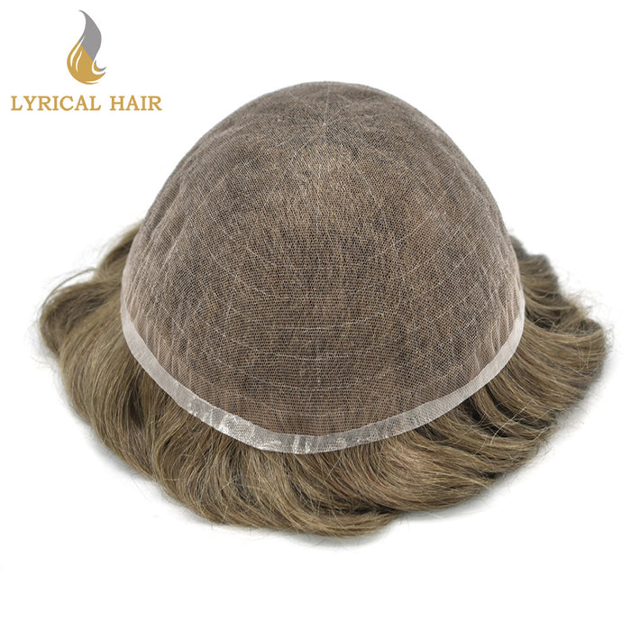 LYRICAL HAIR US STOCK Full French Lace Toupee for Men Hair System Bleached Knots Natural Hairline Mens Hair Piece|Blond