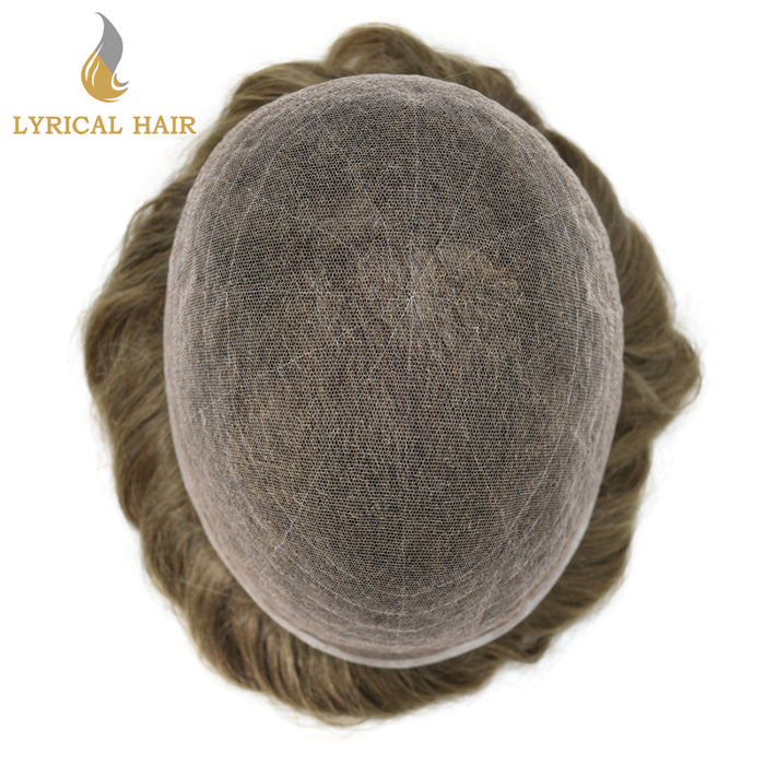 LYRICAL HAIR US STOCK Full French Lace Toupee for Men Hair System Bleached Knots Natural Hairline Mens Hair Piece|Blond
