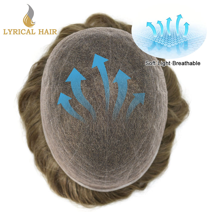 LYRICAL HAIR US STOCK Full French Lace Toupee for Men Hair System Bleached Knots Natural Hairline Mens Hair Piece|Blond