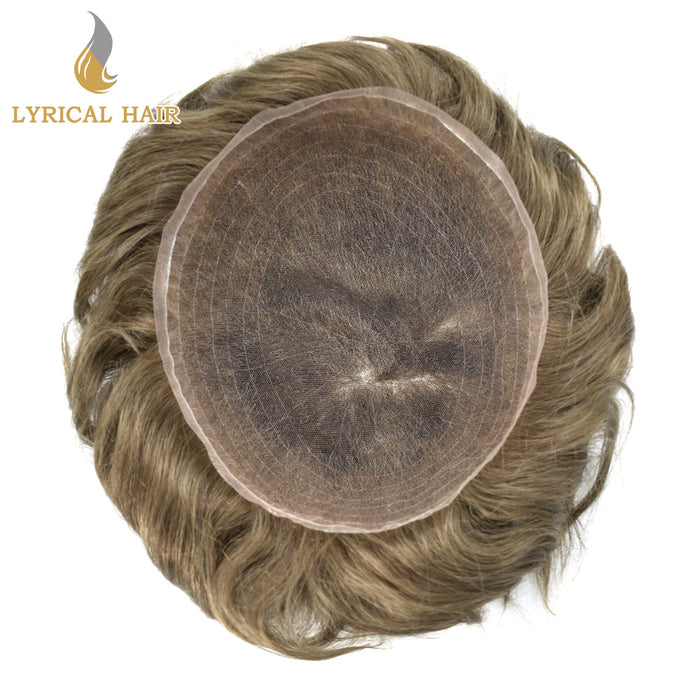 LYRICAL HAIR US STOCK Full French Lace Toupee for Men Hair System Bleached Knots Natural Hairline Mens Hair Piece|Blond
