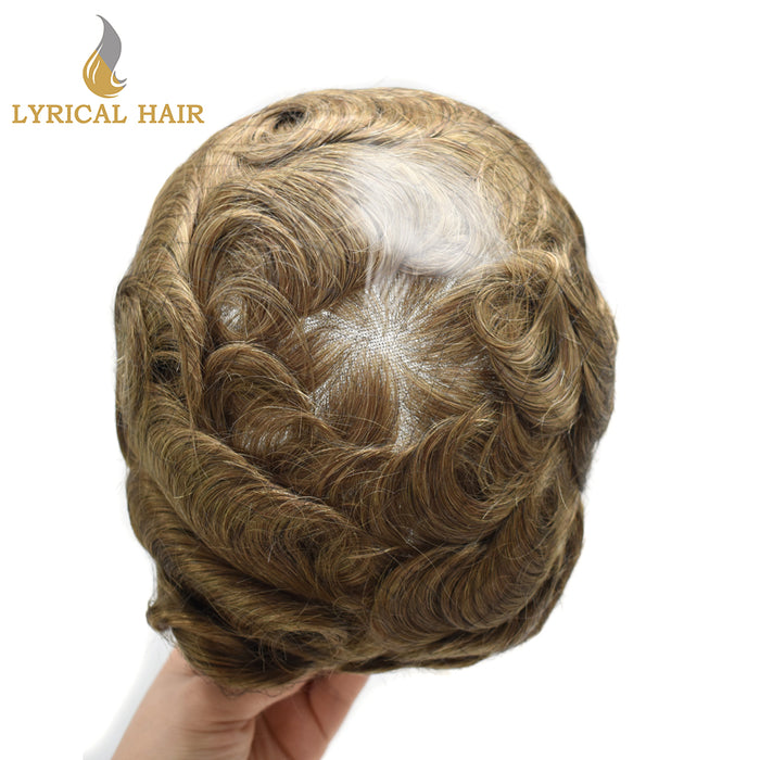 LYRICAL HAIR US Stock French Lace Hair System for Men PU Coated Mens Hairpiece Center Lace Human Toupee for Men|Black