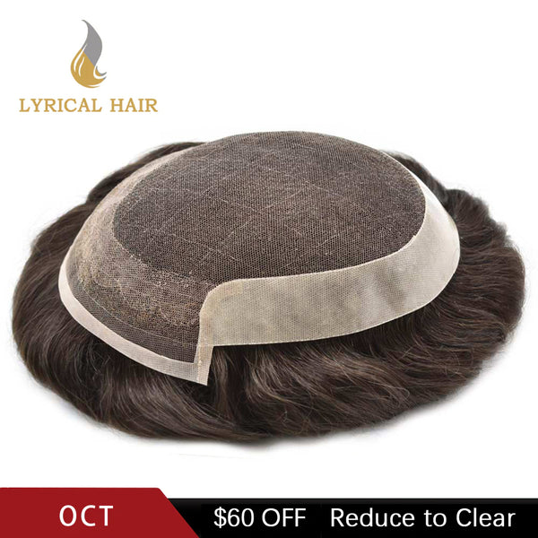 LYRICAL HAIR US Stock French Lace With Poly Coated Human Hair System For Men Natural Hairline Bleached  Knots Invisible Knots Toupee for Men|Fast shipping USA