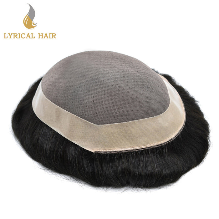 LYRICAL HAIR Hair System for Mens Hair Piece US STOCK Monofilament with PU Coating(NPU) Toupee Folded Lace Front Natural Hairline Mens Toupee|Black