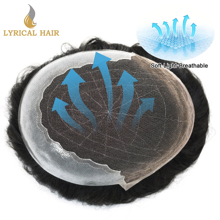 US Stock French Lace With PU Human Hair System For Men Natural Hairline Bleached  Knots Toupee for Men|Fast shipping USA
