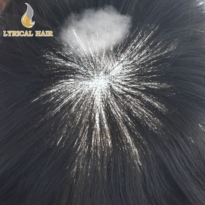 French Lace With PU Human Hair System For Men Natural Hairline Bleached  Knots Toupee for Men | Black