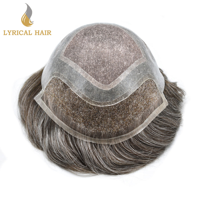 LYRICAL HAIR Fine Mono Poly Skin Mens Hair Pieces French Lace Front Men Toupee Hair Replacement System for Men |Gray