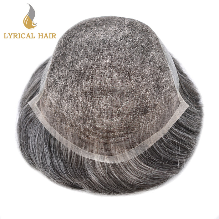 LYRICAL HAIR French Lace Front Mens Toupee Breathable Invisible Knots Human Hairpiece |Gray