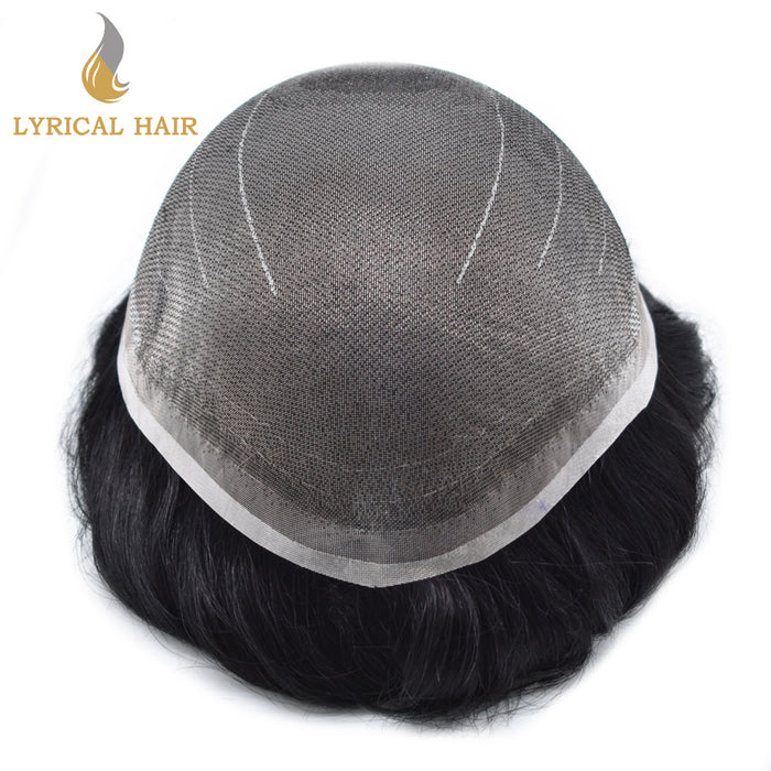 LYRICAL HAIR Full Swiss Super Welded Lace Mens Toupee US STOCK Bleached Knots Men Hair Piece Natural looking Icon Lace Toupee for Men|Black