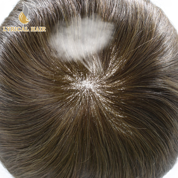 LYRICAL HAIR French Lace Front Mens Toupee Breathable Invisible Knots Human Hairpiece |Brown