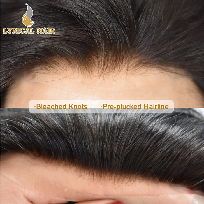 LYRICAL HAIR US Stock French Lace With Poly Coated Human Hair System For Men Natural Hairline Bleached  Knots Invisible Knots Toupee for Men  | Black