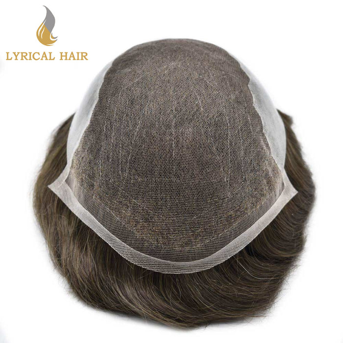 LYRICAL HAIR US Stock French Lace With PU Human Hair System For Men Natural Hairline Bleached  Knots Invisible Knots Toupee for Men | Brown