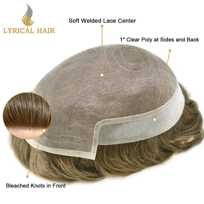 LYRICAL HAIR Hair System For Men Soft Welded Lace Base Front Human Hairpiece Bleached Knot Natural Hairline Hair System|Blond