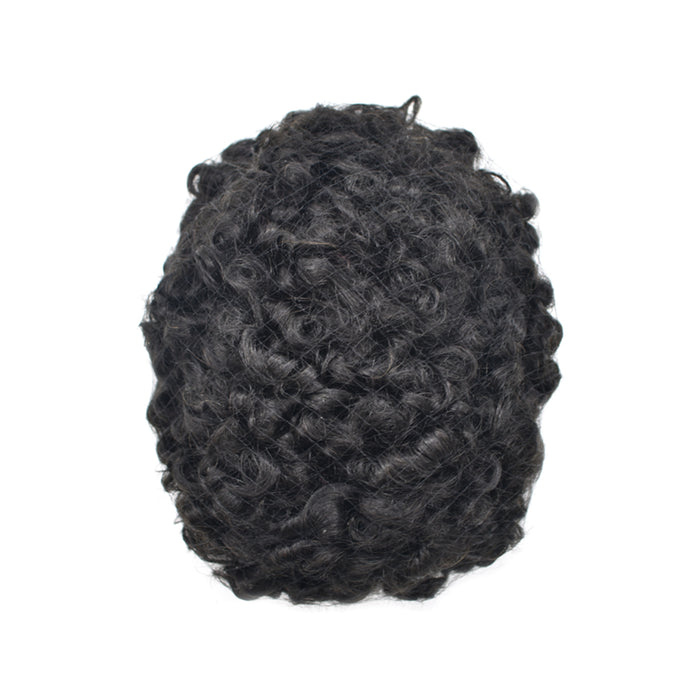 Kinky Curly Afro Mens Toupee 0.3-0.06mm Thickness PU  Hair Unit For Black Men