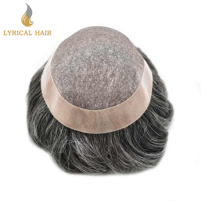 LYRICAL HAIR Hair System for Mens Hair Piece US STOCK Monofilament with PU Coating(NPU) Toupee Folded Lace Front Natural Hairline Mens Toupee|Gray