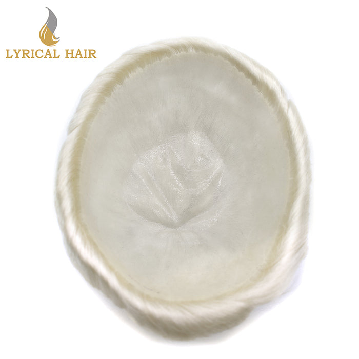 LYRICAL HAIR Men Hair System Full Poly 0.12mm Thickness Men Toupee Hairpieces |White