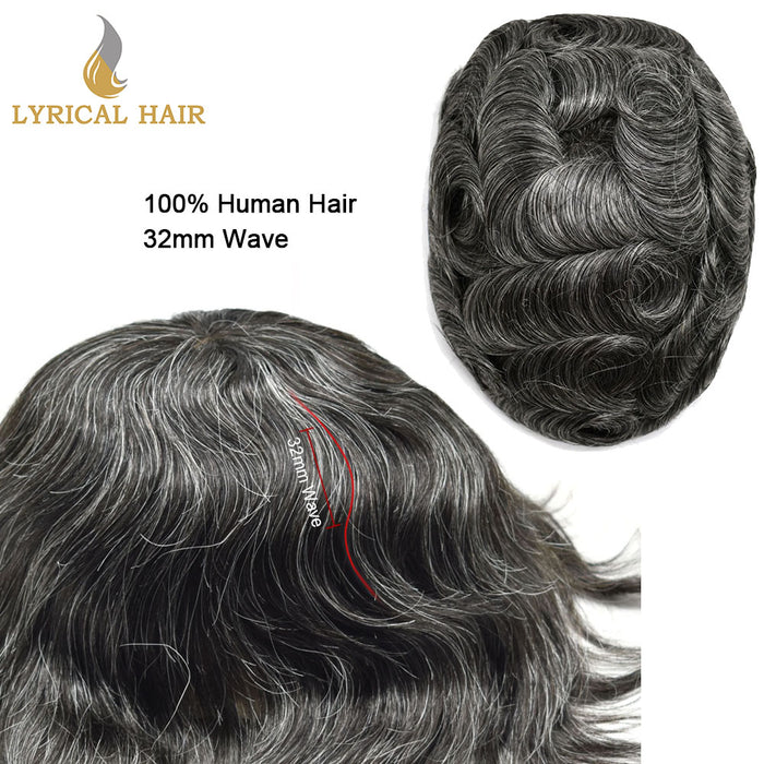 LYRICAL HAIR Full Swiss Super Welded Lace Mens Toupee US STOCK Bleached Knots Men Hair Piece Natural looking Icon Lace Toupee for Men|Gray