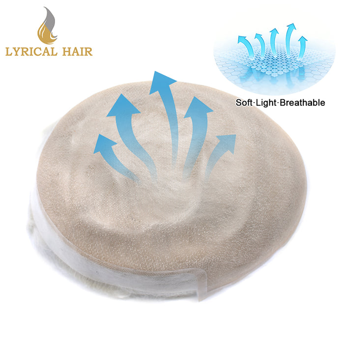 LYRICAL HAIR French Lace Front Mens Toupee Breathable Invisible Knots Human Hairpiece |White