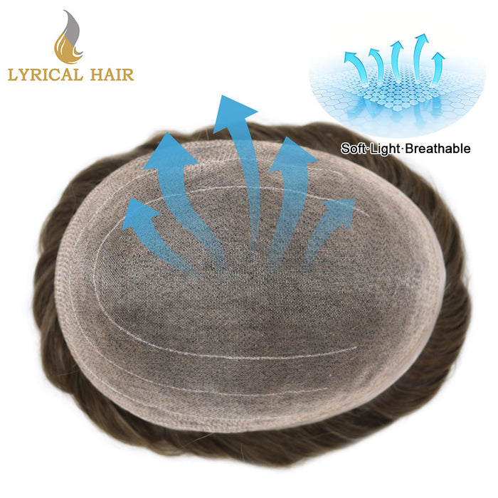 LYRICAL HAIR Full Swiss Super Welded Lace Mens Toupee US STOCK Bleached Knots Men Hair Piece Natural looking Icon Lace Toupee for Men|Brown