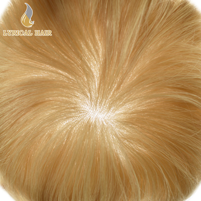 LYRICAL HAIR US Stock Blonde Human Hair System For Men Fine Monofilament With PU Hairpieces For Men | Blond