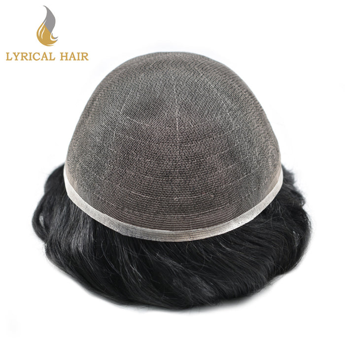 LYRICAL HAIR US STOCK Full French Lace Toupee for Men Hair System Bleached Knots Natural Hairline Mens Hair Piece|Black
