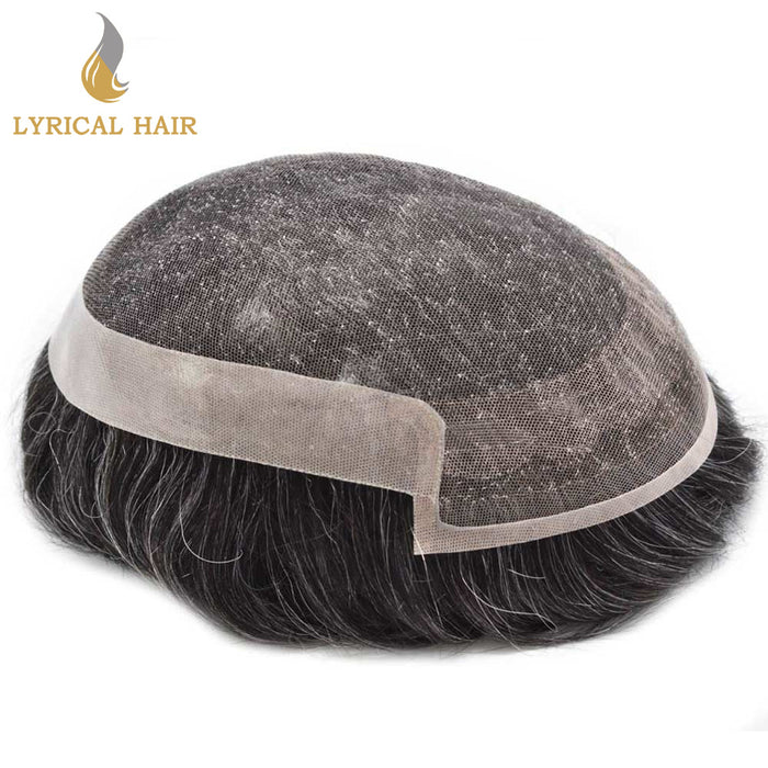 LYRICAL HAIR US Stock French Lace With Poly Coated Human Hair System For Men Natural Hairline Bleached  Knots Invisible Knots Toupee for Men  | Gray