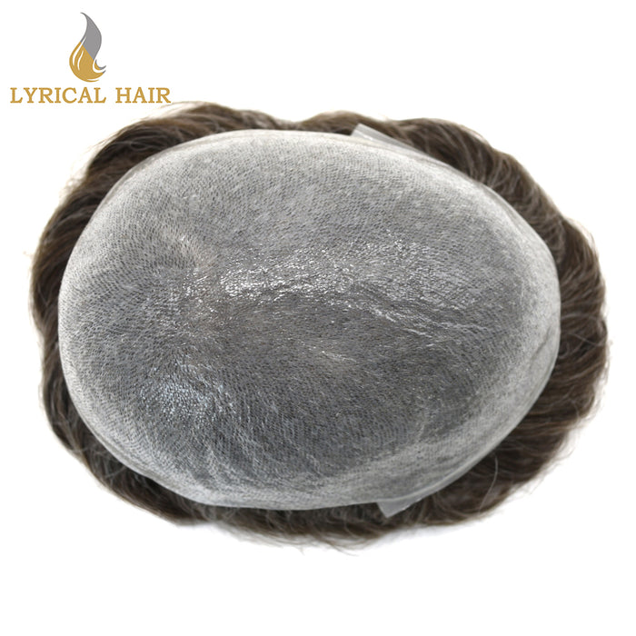 LYRICAL HAIR Mens Toupee 0.04mm Ultra Thin Skin Hair System for Men V-Looped Knots Natural Hairline Mens Hairpieces |Gray