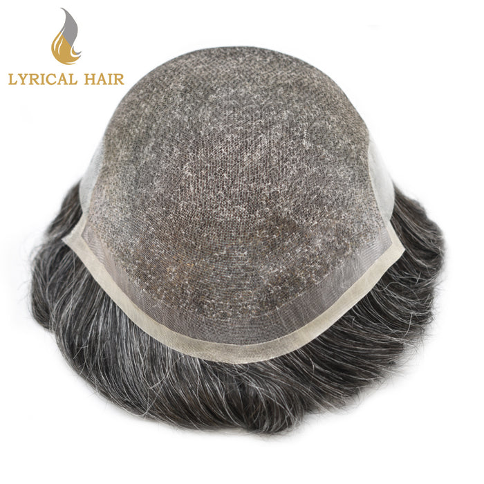 LYRICAL HAIR Hair System For Men Soft Welded Lace Base Front Human Hairpiece Bleached Knot Natural Hairline Hair System|Gray