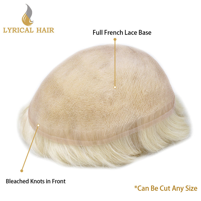LYRICAL HAIR US STOCK Full French Lace Toupee for Men Hair System Bleached Knots Natural Hairline Mens Hair Piece|White