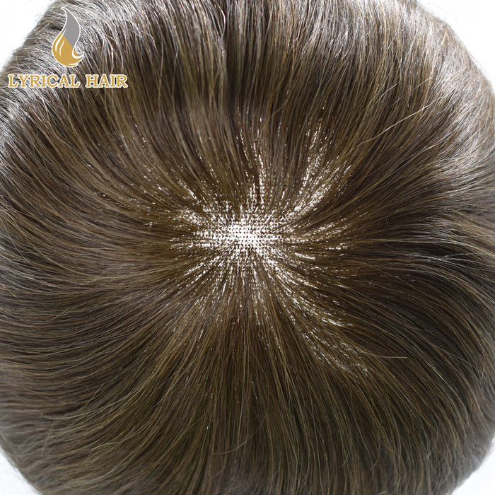 LYRICAL HAIR French Lace Front Mens Toupee Breathable Invisible Knots Human Hairpiece |Blond