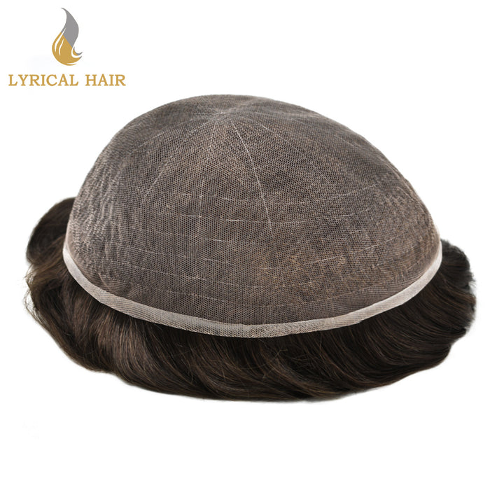LYRICAL HAIR US STOCK Full French Lace Toupee for Men Hair System Bleached Knots Natural Hairline Mens Hair Piece|Brown