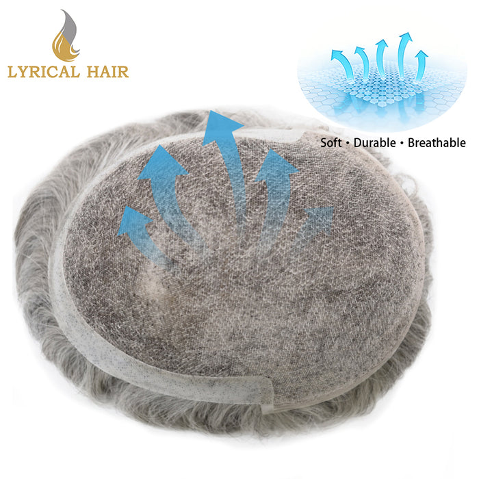 LYRICAL HAIR French Lace Front Mens Toupee Breathable Invisible Knots Human Hairpiece |White