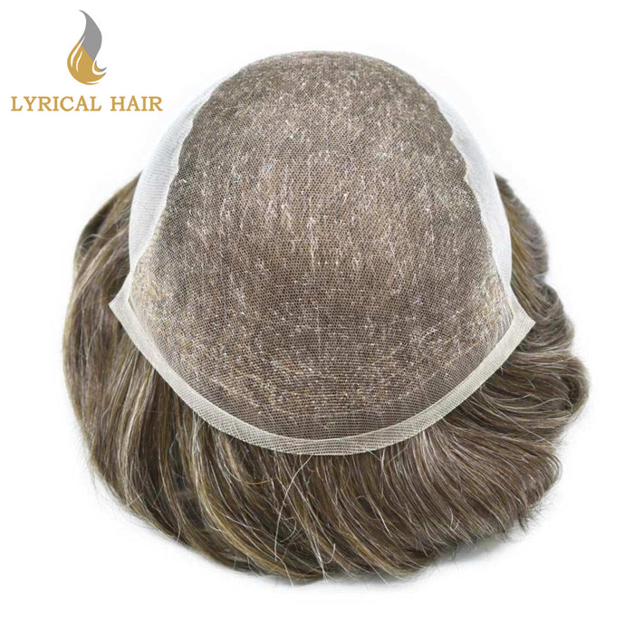 LYRICAL HAIR US Stock French Lace With PU White Human Hair System For Men Natural Hairline Bleached  Knots Invisible Knots Toupee for Men | Gray