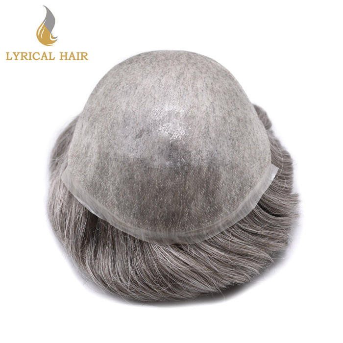 LYRICAL HAIR Pro-Grade 0.06mm Ultra Thin Skin Hair System for Men V-Looped Knots Mens Hairpieces Toupee for Men | Gray