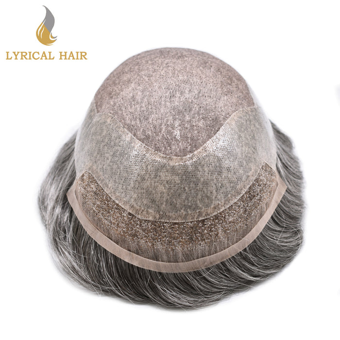 LYRICAL HAIR Mens Toupee Hair Pieces Durable Silk Fine Monofilament Hair Systems For Men |Gray