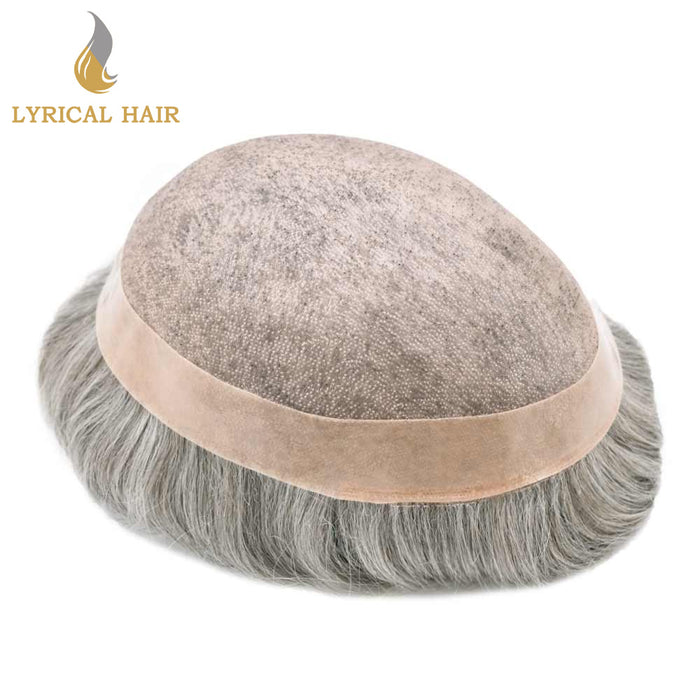 LYRICAL HAIR Hair System for Mens Hair Piece US STOCK Monofilament with PU Coating(NPU) Toupee Folded Lace Front Natural Hairline Mens Toupee|White