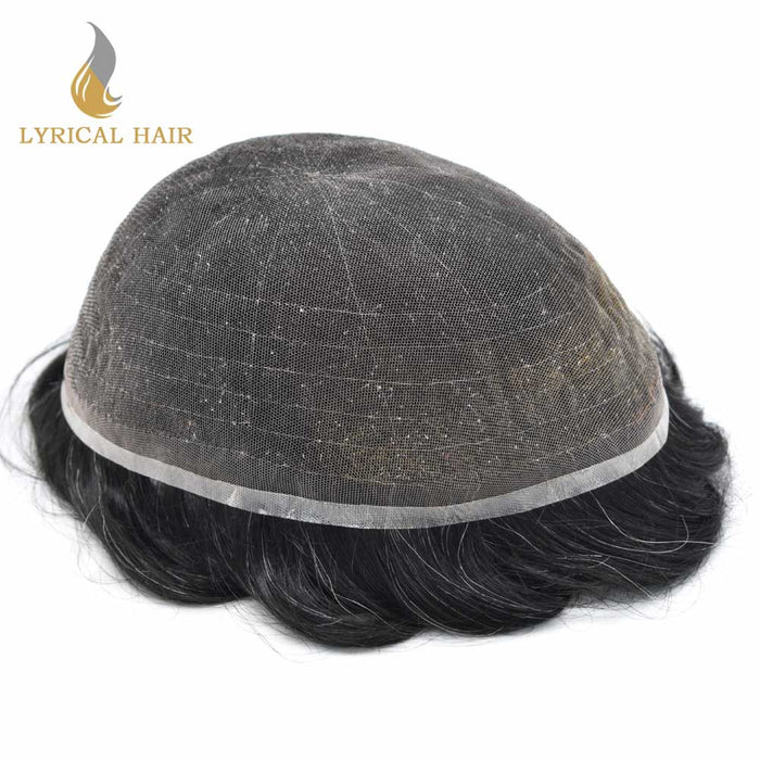 LYRICAL HAIR US Stock Full French Lace Toupee for Men Hair System Bleached Knots Natural Hairline Mens Hair Piece