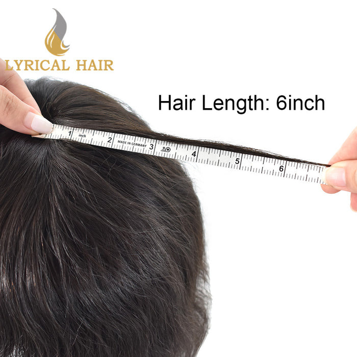 LYRICAL HAIR US Stock French Lace Hair System for Men PU Coated Mens Hairpiece Center Lace Human Toupee for Men|Black