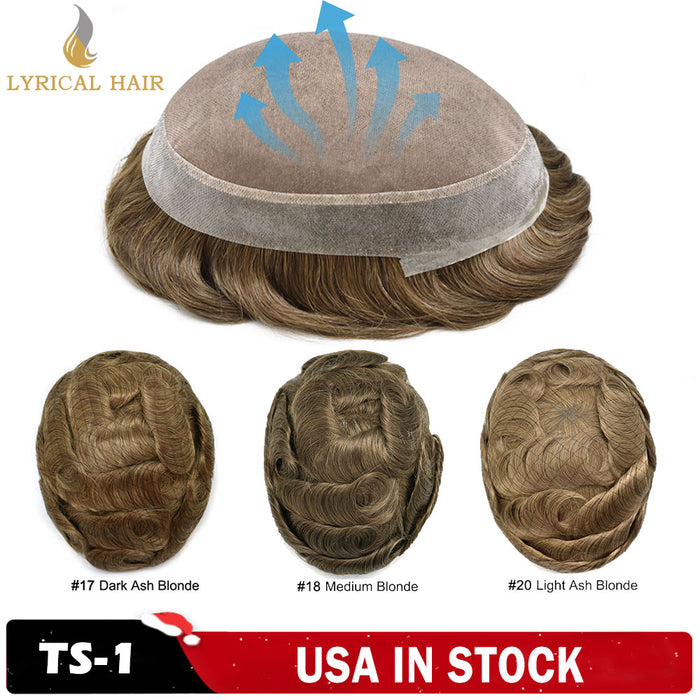 LYRICAL HAIR US Stock Blonde Human Hair System For Men Fine Monofilament With PU Hairpieces For Men | Blond