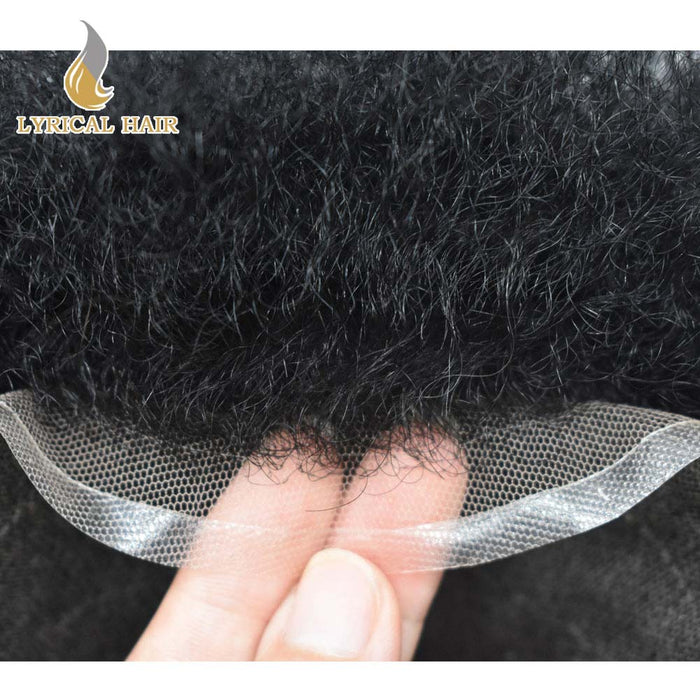 Lyricalhair Afro Curly French Lace Front Hairpiece for Black Men Weave Hair Unit