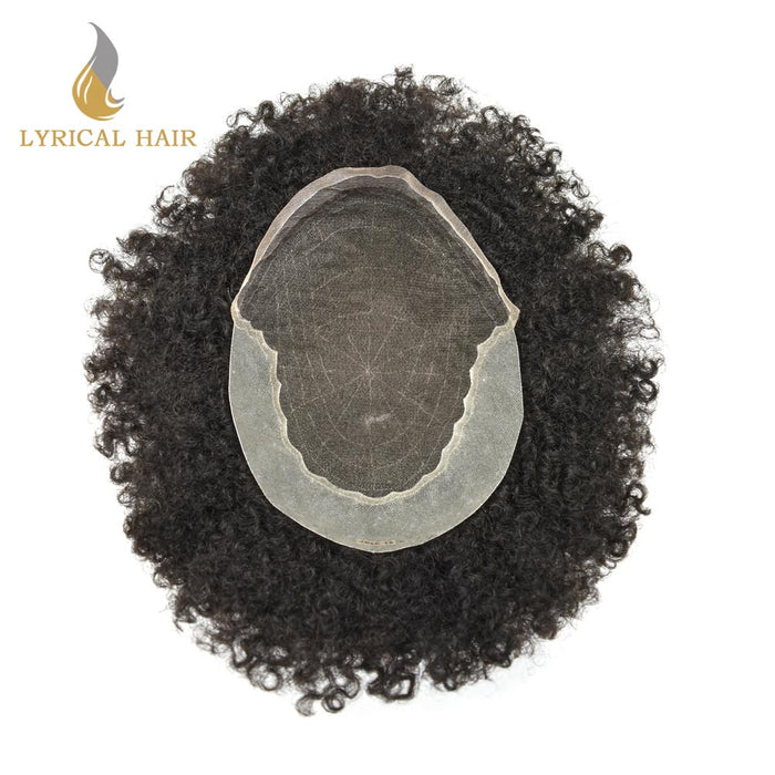 Lyricalhair Afro Curly French Lace Front Hairpiece for Black Men Weave Hair Unit