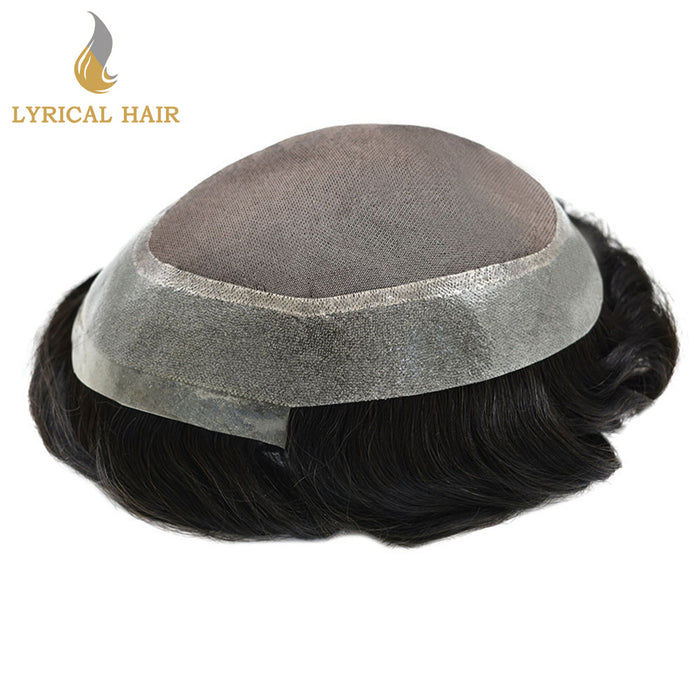 Human Hair System For Men Fine Monofilament With PU Hairpieces For Men | Black