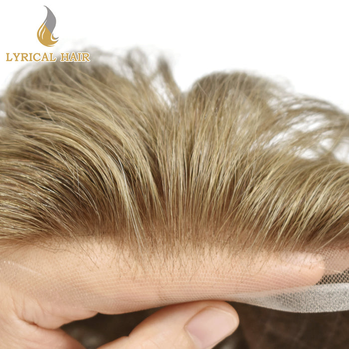 LYRICAL HAIR US STOCK Full French Lace Toupee for Men Hair System Bleached Knots Natural Hairline Mens Hair Piece|Blond