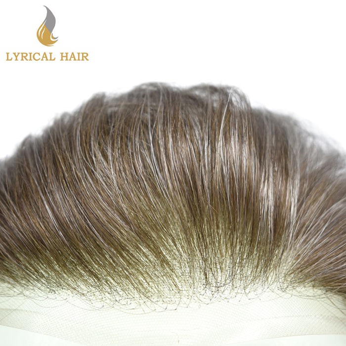 LYRICAL HAIR US STOCK Full French Lace Toupee for Men Hair System Bleached Knots Natural Hairline Mens Hair Piece|gray