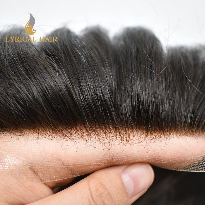 LYRICAL HAIR US STOCK Fine Mono  Men Toupee French Lace Front Hair Pieces for Men Poly Skin Men Hair System