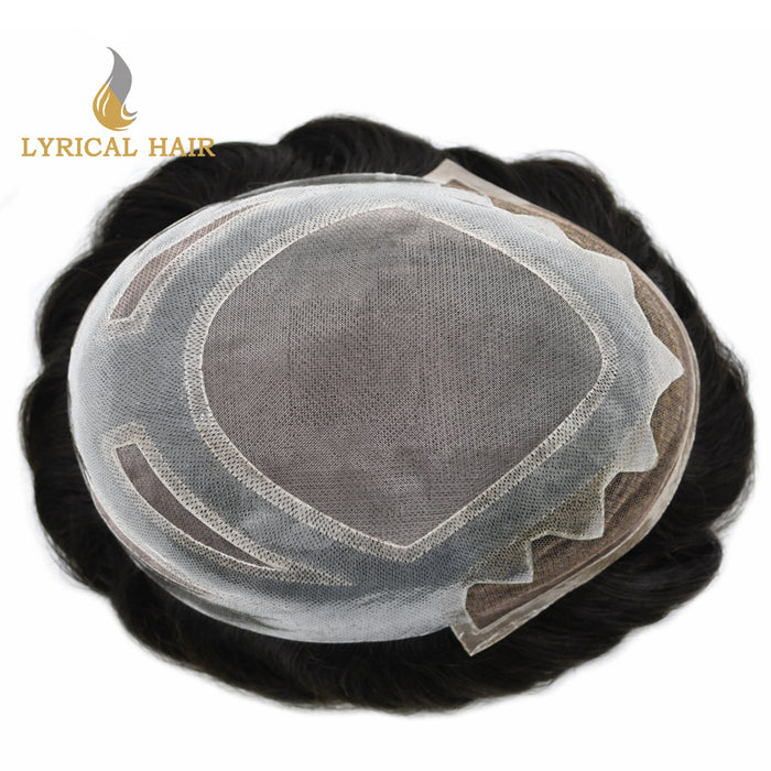 LYRICAL HAIR US STOCK Fine Mono  Men Toupee French Lace Front Hair Pieces for Men Poly Skin Men Hair System