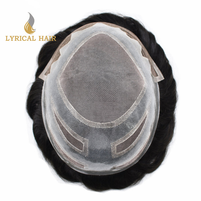 LYRICAL HAIR US STOCK Fine Mono  Men Toupee French Lace Front Hair Pieces for Men Poly Skin Men Hair System