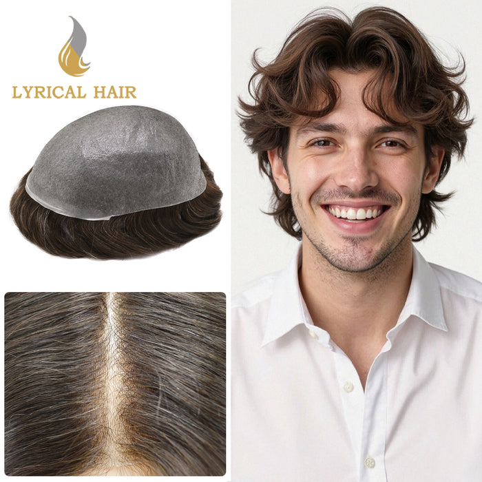 LYRICAL HAIR Pro-Grade 0.06mm Ultra Thin Skin Hair System for Men V-Looped Knots Mens Hairpieces Toupee for Men