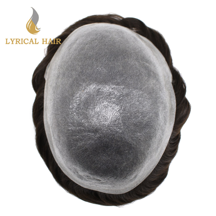 LYRICAL HAIR Pro-Grade 0.06mm Ultra Thin Skin Hair System for Men V-Looped Knots Mens Hairpieces Toupee for Men