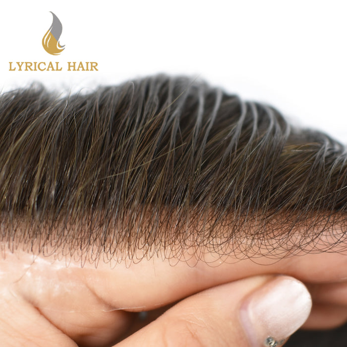 LYRICAL HAIR Pro-Grade 0.06mm Ultra Thin Skin Hair System for Men V-Looped Knots Mens Hairpieces Toupee for Men